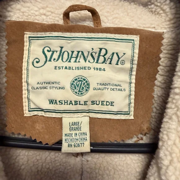St Johns Bay Coat Women’s L Washable Suede Sherpa Lined Faux Shearling Vintage - Picture 11 of 16